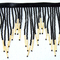 3" Chevron Deluxe Black & Gold Beaded Fringe